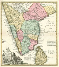 Map, Peninsula Indiae citra Gangem, hoc est Orae celeberrimae Malabar & Coromandel cum adiacente