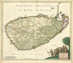 Map, Insula Ceilon olim Taprobana incolis Tenarisin et Lankawn, Nicolaes Jansz. Visscher