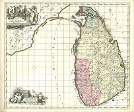 Map, Insula Ceilon et Madura, Reinier Ottens (1698-1750), Copperplate print