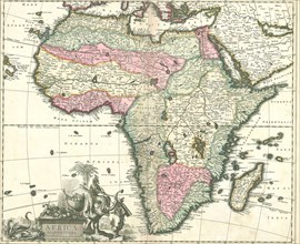 Map, Africa elaboratissima, Petrus Schenk (1660-1718/9), Copperplate print