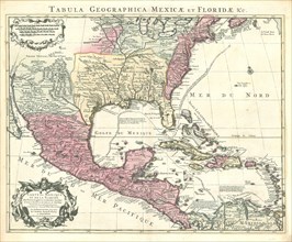 Map, Carte du Mexique et de la Floride des Terres Angloises et des Isles Antilles du cours et des
