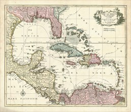 Map, De Golf van Mexico, de eilanden en het omleggende land, Copperplate print