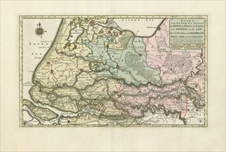 Map, Kaart van den loop der rivieren de Rhijn, de Maas, de Waal, de Merwe, en de Lek, door de