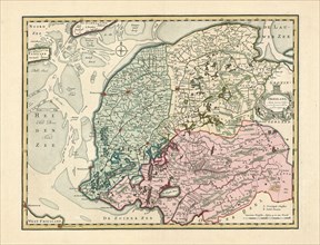 Map, Friesland, met de Zee ten Westen in haar Stroomen en Zanden, nooit dus uitgegeeven, F. Ottens,