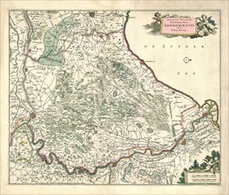 Map, Ducatus Geldriae Tetrachia Arnhemiensis sive Velavia, Copperplate print