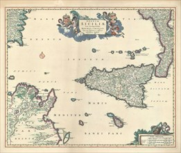 Map, Regnum Siciliae cum circumjacentibus regnis et insulis, Nicolaes Jansz. Visscher (1649-1702),