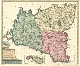 Map, Regni Siciliae et insulae Maltae et Gozae cum omnibus adjacentibus insulis novissima