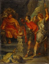 Mucius Scaevola in front of Porsenna, oil on canvas, 51.5 x 39.5 cm, signed on the reverse, top