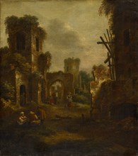Castle ruins with staffage, 1658, oil on canvas, 44 x 39.5 cm, right above the entrance arch to the