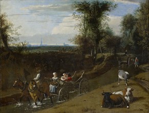 Cart path in the streambed, oil on canvas, 85 x 111 cm, not marked, Jan Siberechts, Antwerpen 1627–