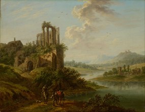 Landscape with Temple Ruins, oil on canvas, 30.5 x 40 cm, unsigned, Christian Georg Schütz d. Ä.,
