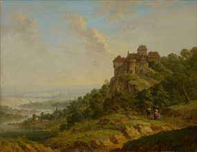 Landscape with a castle, oil on canvas, 30.5 x 39 cm, not marked, Christian Georg Schütz d. Ä.,