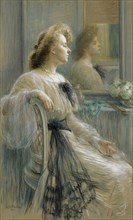 Lady in front of the mirror, The picture in the mirror (Annette Österlind), 1904, Colored chalk on