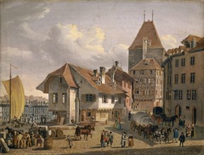 The Schifflände in Basel, around 1840 (?), Oil on canvas, 31 x 40.5 cm, signed lower left: GUISE,