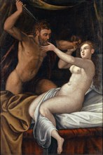 Tarquinius threatens Lucretia, oil on canvas, 102 x 69 cm, unmarked, Thoman Weber, Kempten um