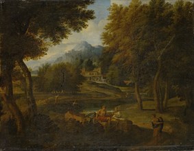 Landscape with bathers, oil on canvas, 62 x 81 cm, unmarked, Gaspard Dughet (Gaspard Poussin),