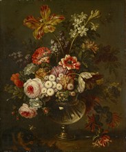 Floral Still Life with Rodent, oil on canvas, 68.5 x 57 cm, Not Specified, Niederländischer