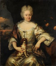 Portrait of a lady with a lap dog, 1697, oil on canvas, 62.5 x 54 cm, signed and dated lower right: