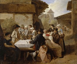 Rural meal, 1819, oil on canvas, 25.5 x 30.5 cm, monogrammed and dated lower left: AT., [ligated]
