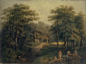 Farm on the water, oil on canvas, 35.5 x 47 cm, not marked, Conrad Gessner, Zürich 1764–1826 Zürich
