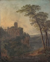 Castle ruin on high rock, tempera (?) On canvas, 46.5 x 38 cm, unmarked, Peter Birmann, Basel