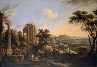 Landscape with Ruins, oil on canvas, 56.5 x 80.5 cm, unsigned, Jakob Philipp Hackert, (Kopie nach