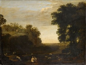 Landscape with Arcadian Shepherd Scene, oil on canvas, 49.5 x 66 cm, unsigned, Französischer