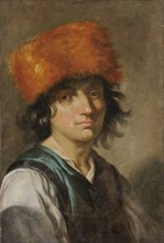 Portrait of a youth with a fox fur cap, oil on canvas, 52 x 39 cm, unmarked, Deutscher Meister, 18.