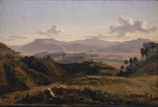 Landscape near Olevano, probably 1819, oil on paper on cardboard on panel, 28.6 x 43.5 cm, not