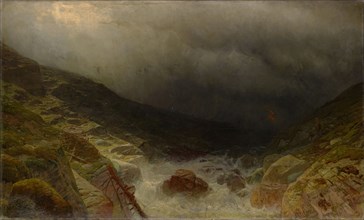 Thunderstorm in the Sefinental near Lauterbrunnen, oil on canvas, 104 x 178 cm, not specified,