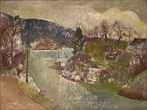 Birslandschaft II, oil on burlap, 75.5 x 100 cm, unmarked, Franz Marent, Basel 1895–1918 Basel