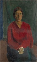 Lady in a dark blouse, oil on burlap, 100 x 61 cm, signed lower left: Marent, Franz Marent, Basel