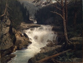 Waterfall in Averstal, 1867, oil on canvas, 95.5 x 126 cm, signed and dated lower right: T. Schiess