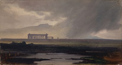 The Temples of Paestum in the Rain, 1839 or 1842, oil on paper on canvas, 13.1 x 24.6 cm, Not