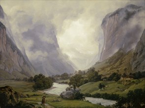 Lauterbrunnental, 1836, oil on canvas, 64 x 86 cm, signed and dated (incised in the paint layer):