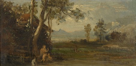 Landscape with a nude figure, 1855/57, oil on board, 15.5 x 31 cm, unsigned, Johann Wilhelm