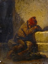 Sleeping boy, oil on panel, 23 x 17.5 cm, signed lower right: J Hornung, Joseph Hornung, Genf