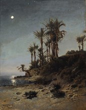 Moonlight at Bordighera, oil on canvas, 58.9 x 45.7 cm, Signed lower left: Arthur Calame ft,