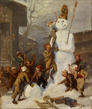 The Snowman, oil on canvas on cardboard, 23 x 19 cm, monogrammed lower right: K. G, Karl Girardet,