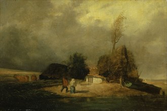 Landscape with thunderstorm, oil on canvas, 30.5 x 45 cm, monogrammed lower left: C. T., Constant
