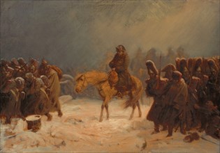 Retreat of Napoleon from Russia, 1866, oil on canvas, 29 x 41.5 cm, signed and dated lower right: