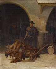 Hunter with animal skins, oil on canvas, 49.5 x 41.5 cm, signed lower left: X. Schwegler, Xaver