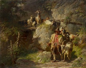 Shepherd with herd of goats, 1864, oil on canvas, 43.5 x 55 cm, signed, inscribed and dated lower