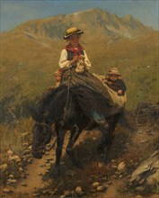 Valaisan with two children on a mule, 1879, oil on canvas, 66.3 x 54.4 cm, signed and dated lower