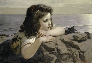 The Girl with the Lizard, 1884, oil on canvas, 55 x 79.5 cm, signed and dated lower right: E