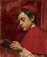 Reading choirboy, oil on canvas, 55 x 46 cm, Signed upper left: LAmans [A surrounded by L], Louise