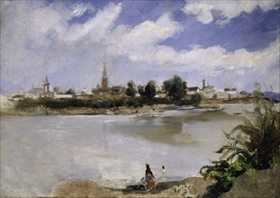 View over the Guadalquivir in Seville, 1857 (September), oil on canvas, mounted on cardboard,