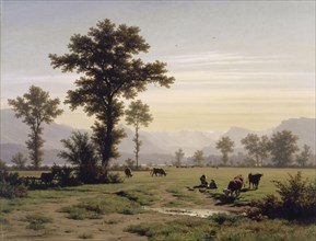 Landscape from the surroundings of Lucerne, oil on canvas, 61.2 x 81.4 cm, signed lower left: R.
