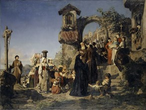 Marientag in the Sabinergebirge, 1860, oil on canvas, 149.5 x 198.5 cm, Signed and dated lower