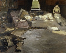 The picture book, 1891, oil on limewood, 69.8 x 86.8 cm, signed lower left: ALBERT., BASEMENT,